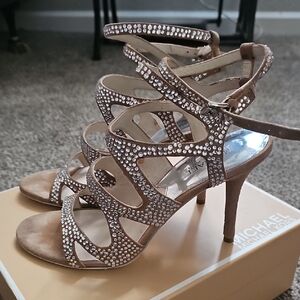 Michael Kors Sparkling Tan Heels "Yvonne Ankle Strap"